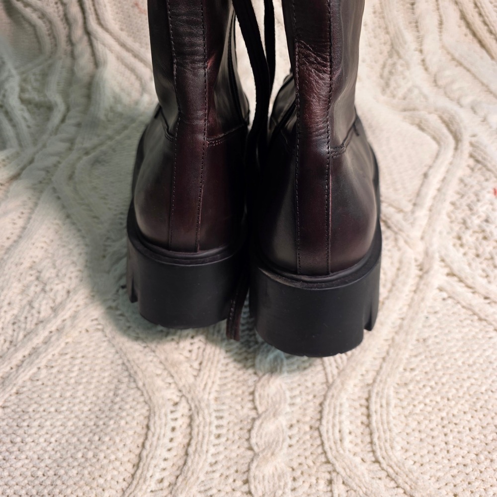 Free People Jones Lace Up Mid Calf Boots Platform Burgundy Leather Womens 9 NEW - Picture 8 of 12